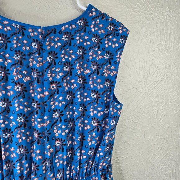 J. Crew Dress Sz 8 Silk Blue Floral Babydoll Boho Cottage Knee Length Sleeveless - Picture 13 of 13